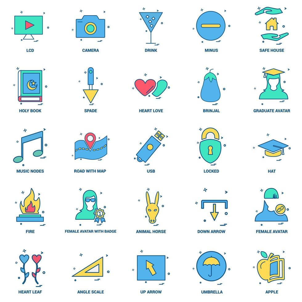 25 Business Concept Mix Flat Color Icon Set vektor