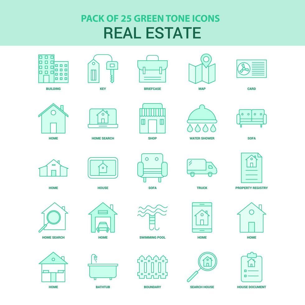 25 grüne Immobilien-Icon-Set vektor