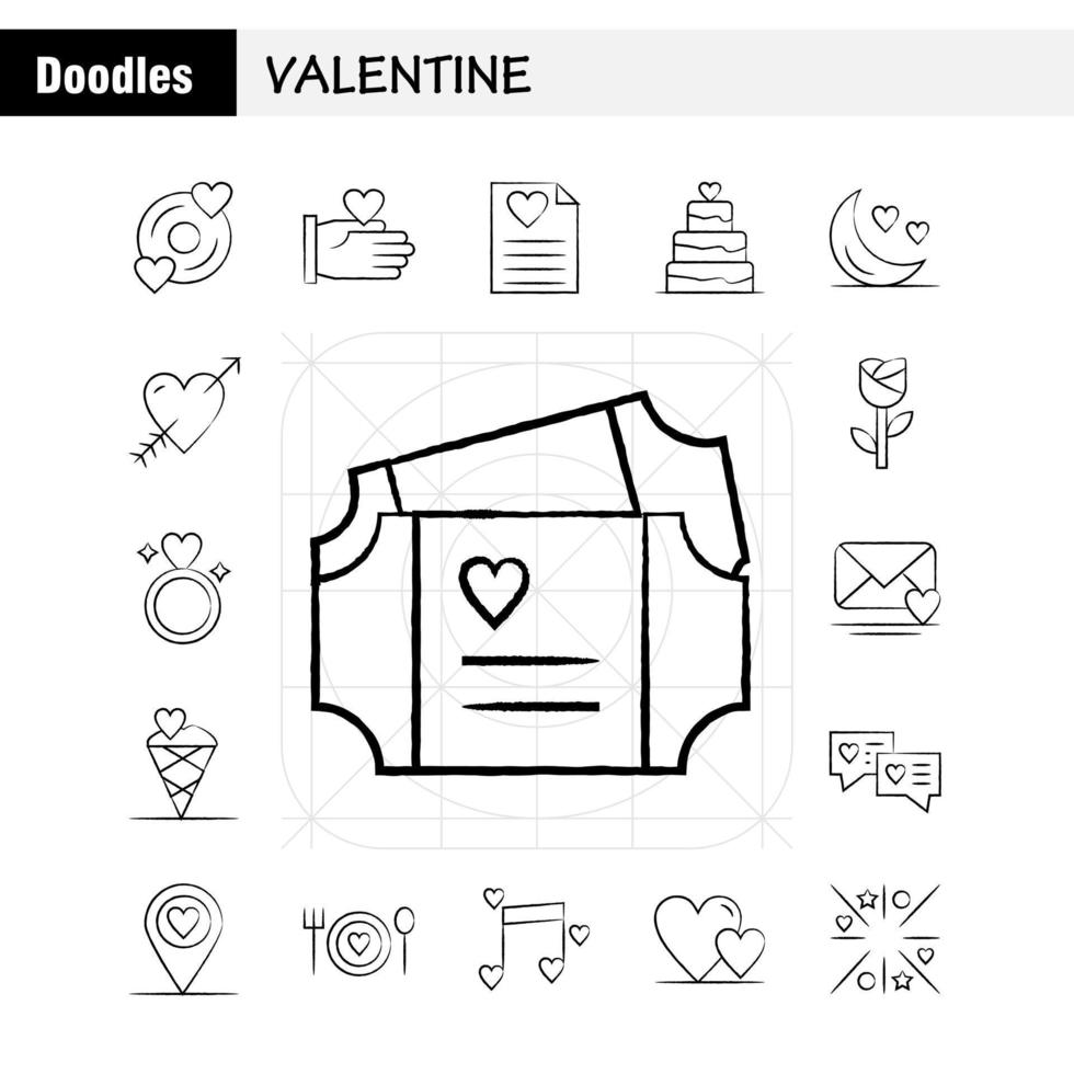 valentine hand dragen ikoner uppsättning för infographics mobil uxui utrustning och skriva ut design inkludera CD disk kärlek valentine romantisk hand kärlek valentine ikon uppsättning vektor