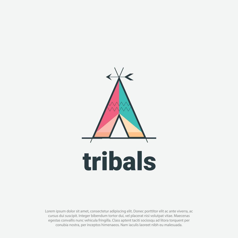 wigwam, tipi, stammar, stam- hus, de inföding amerikan traditionell tält, ursprunglig form logotyp design vektor