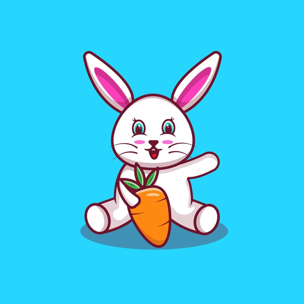 kanin innehav morot vektor illustration. söt kanin tecknad serie illustration. kanin illustration i söt stil