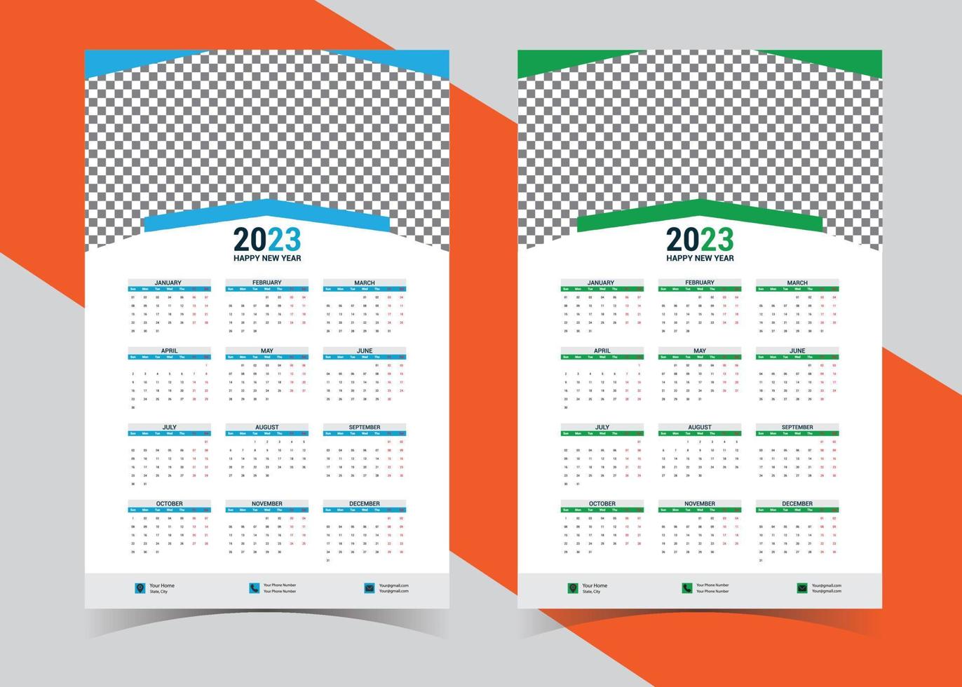 kalender 2023. de vecka börjar på söndag. enkel kalender mall. porträtt av vertikal orientering. årlig arrangör av brevpapper vektor