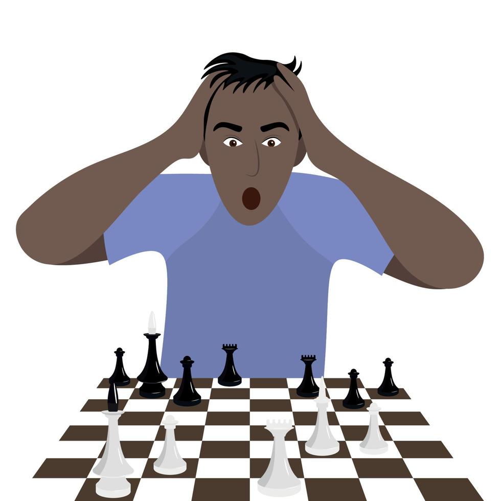 svart man sätta hans händer på hans huvud, kille på de schackbräde, platt vektor, isolerat på vit vektor