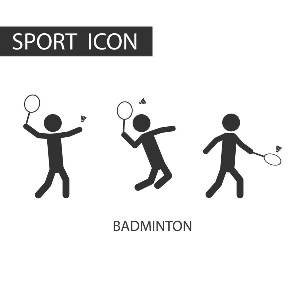 3 svart piktogram av badminton uppsättning. typer av sporter, piktogram sport uppsättning. vektor