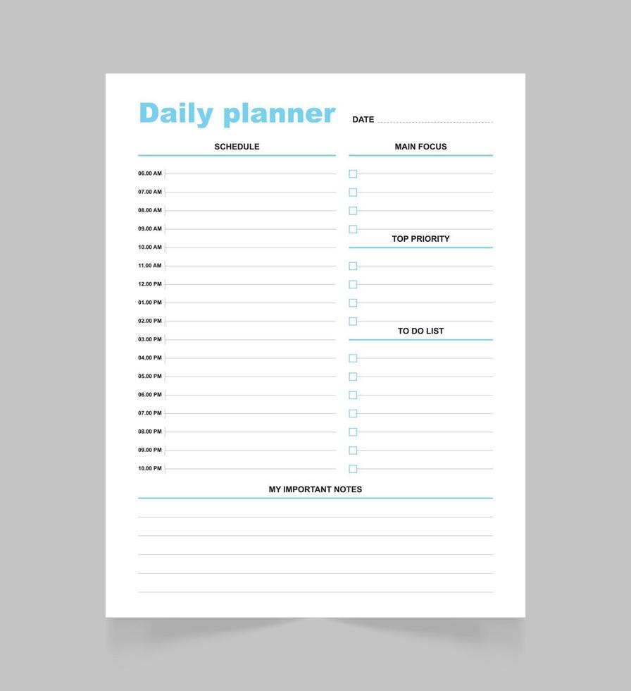 minimalistisk dagligen planerare sida mall. tom vit anteckningsblock sida. vektor