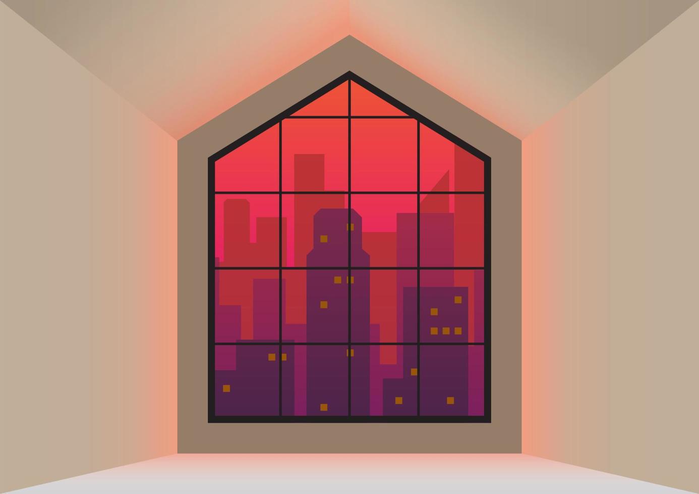 Fenster mit Skyline der Stadt in der Abenddämmerung vektor