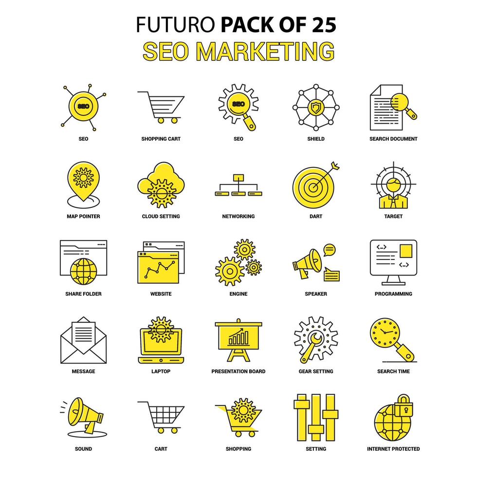 SEO-Marketing-Icon-Set gelb futuro neuestes Design-Icon-Pack vektor