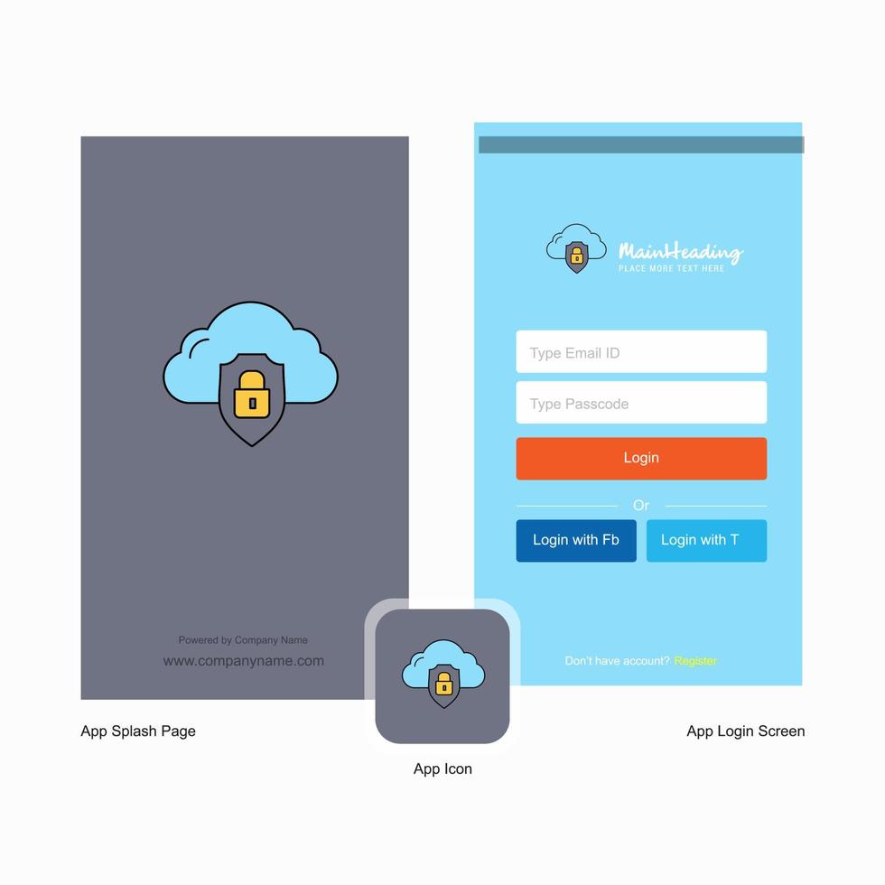 företag moln skyddade stänk skärm och logga in sida design med logotyp mall mobil uppkopplad företag mall vektor