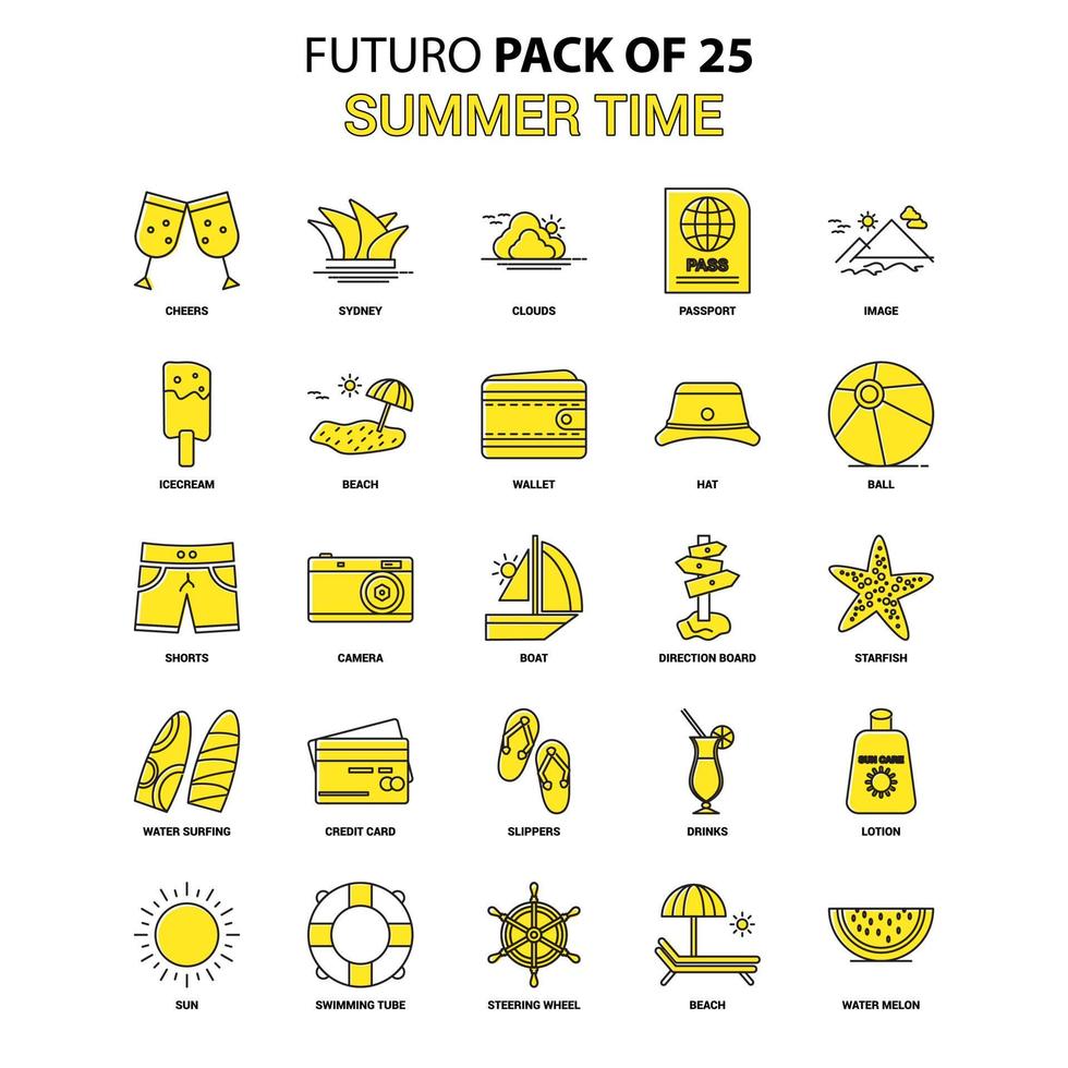 Sommerzeit-Icon-Set gelb futuro neuestes Design-Icon-Pack vektor