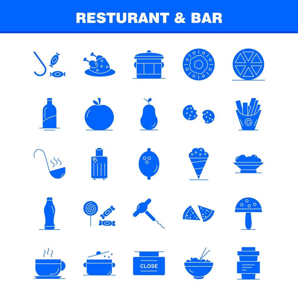 Restaurant und Bar solides Glyphen-Symbol für Webdruck und mobiles Uxui-Kit wie Lebensmittelstück Pizza Essen Mahlzeit Kartoffel essen Piktogramm-Pack-Vektor vektor