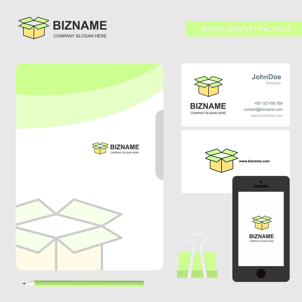 kartong företag logotyp fil omslag besöker kort och mobil app design vektor illustration