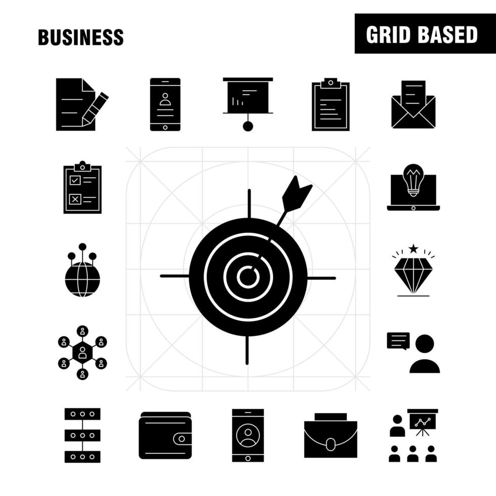 Geschäft solides Glyphen-Symbol für Webdruck und mobiles Uxui-Kit wie Business-Dollar-Geld kaufen Business-Chat-Sandnachricht-Piktogramm-Paketvektor vektor