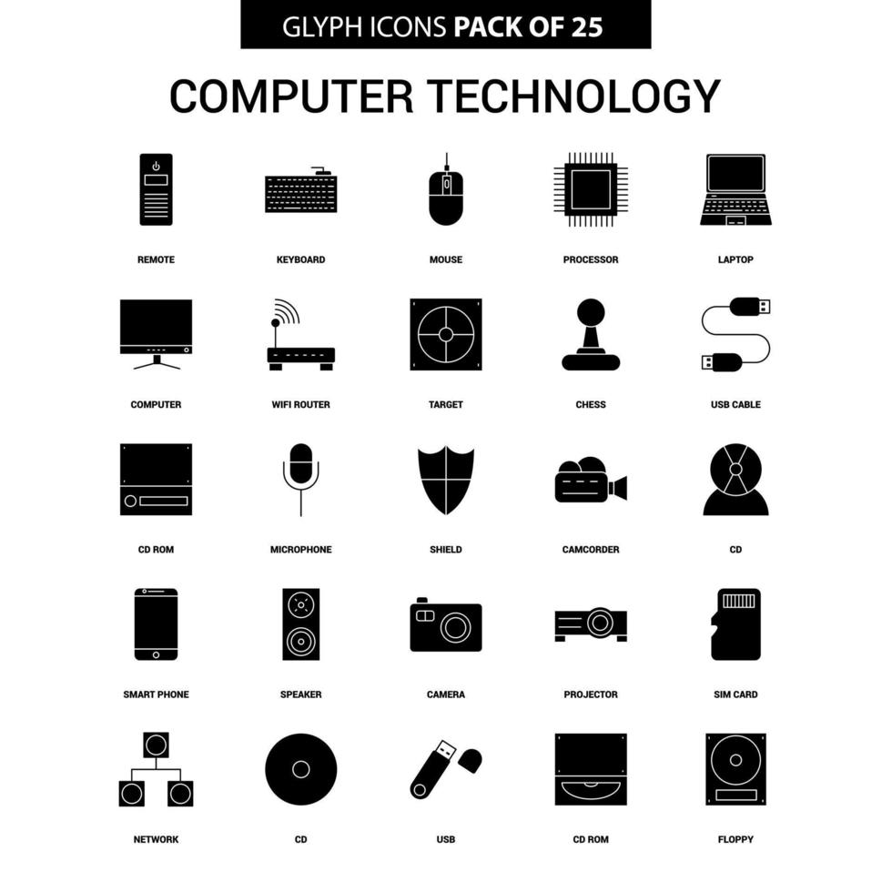 Symbolsatz für Computertechnologie-Glyphenvektoren vektor