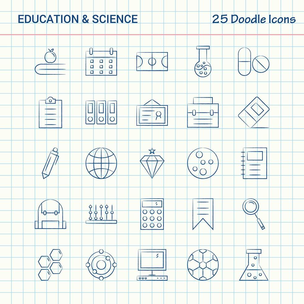 utbildning och vetenskap 25 klotter ikoner hand dragen företag ikon uppsättning vektor