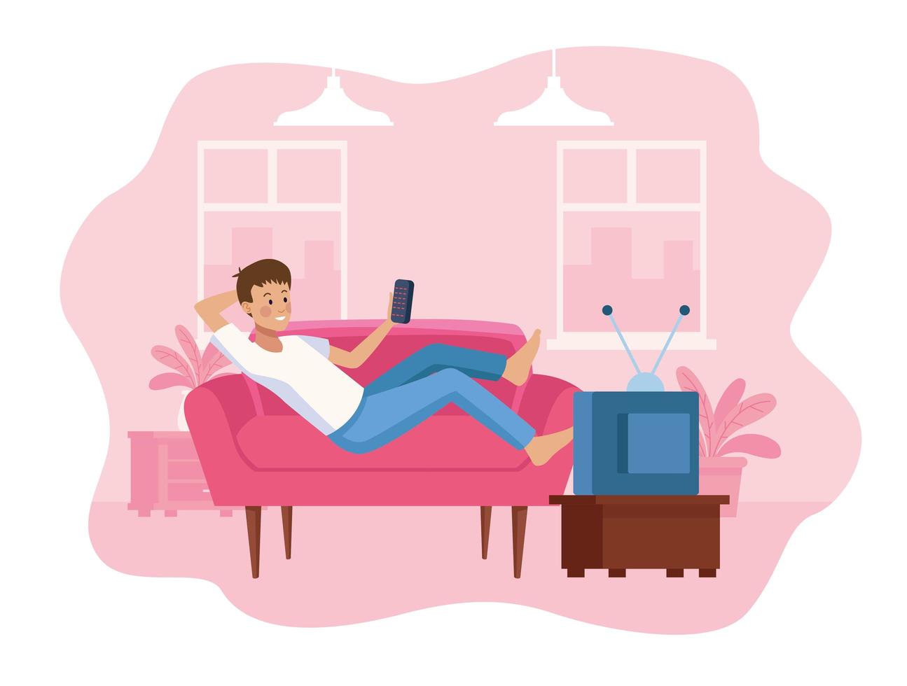 Mann im Sofa mit Smartphone-Szene vektor