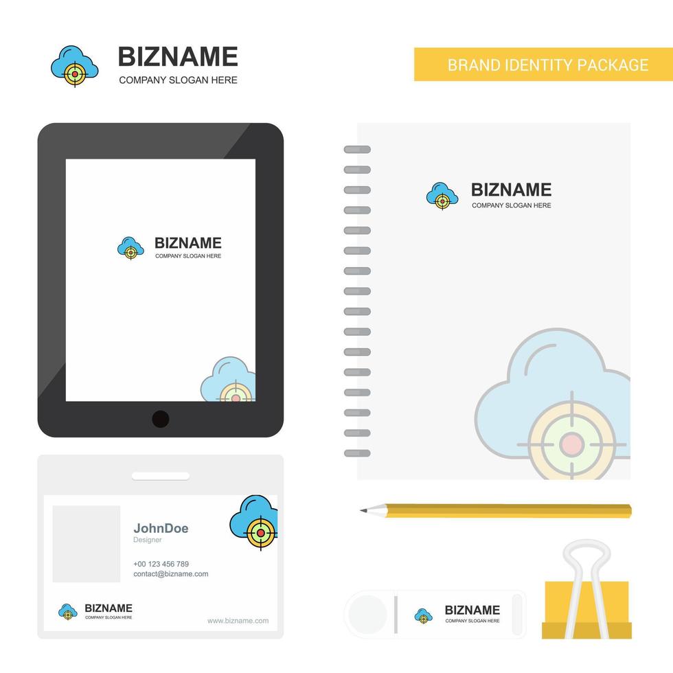 Targeted Cloud Business Logo Tab App Tagebuch PVC Mitarbeiterkarte und USB-Marke stationäres Verpackungsdesign Vektorvorlage vektor