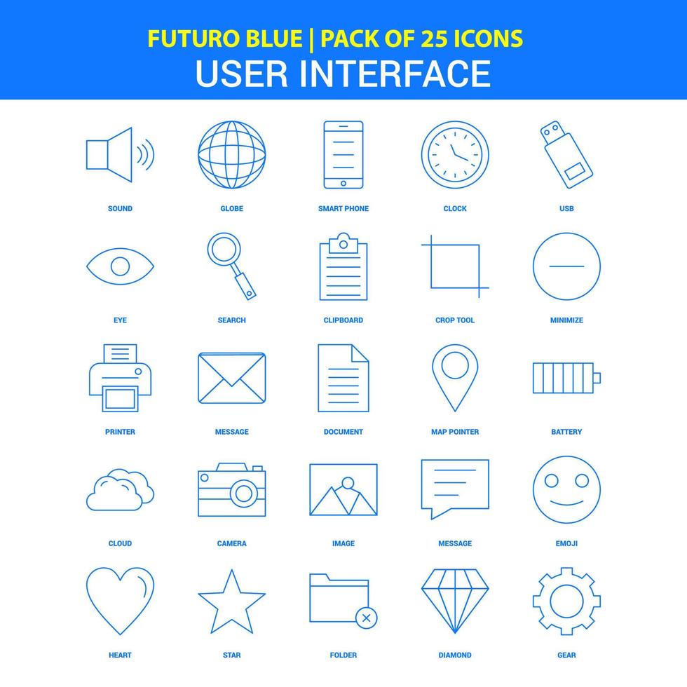 Symbole der Benutzeroberfläche Futuro Blue 25 Icon Pack vektor