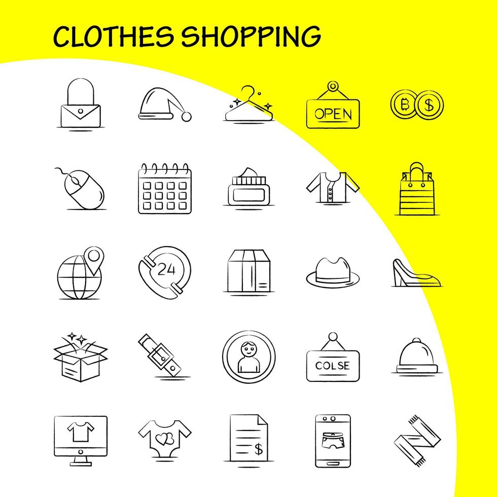 handgezeichnetes Symbol für den Kleidungseinkauf für Webdruck und mobiles Uxui-Kit wie mobiles Online-Shopping unter Wear-File-Dollar-Schönheits-Piktogramm-Paketvektor vektor