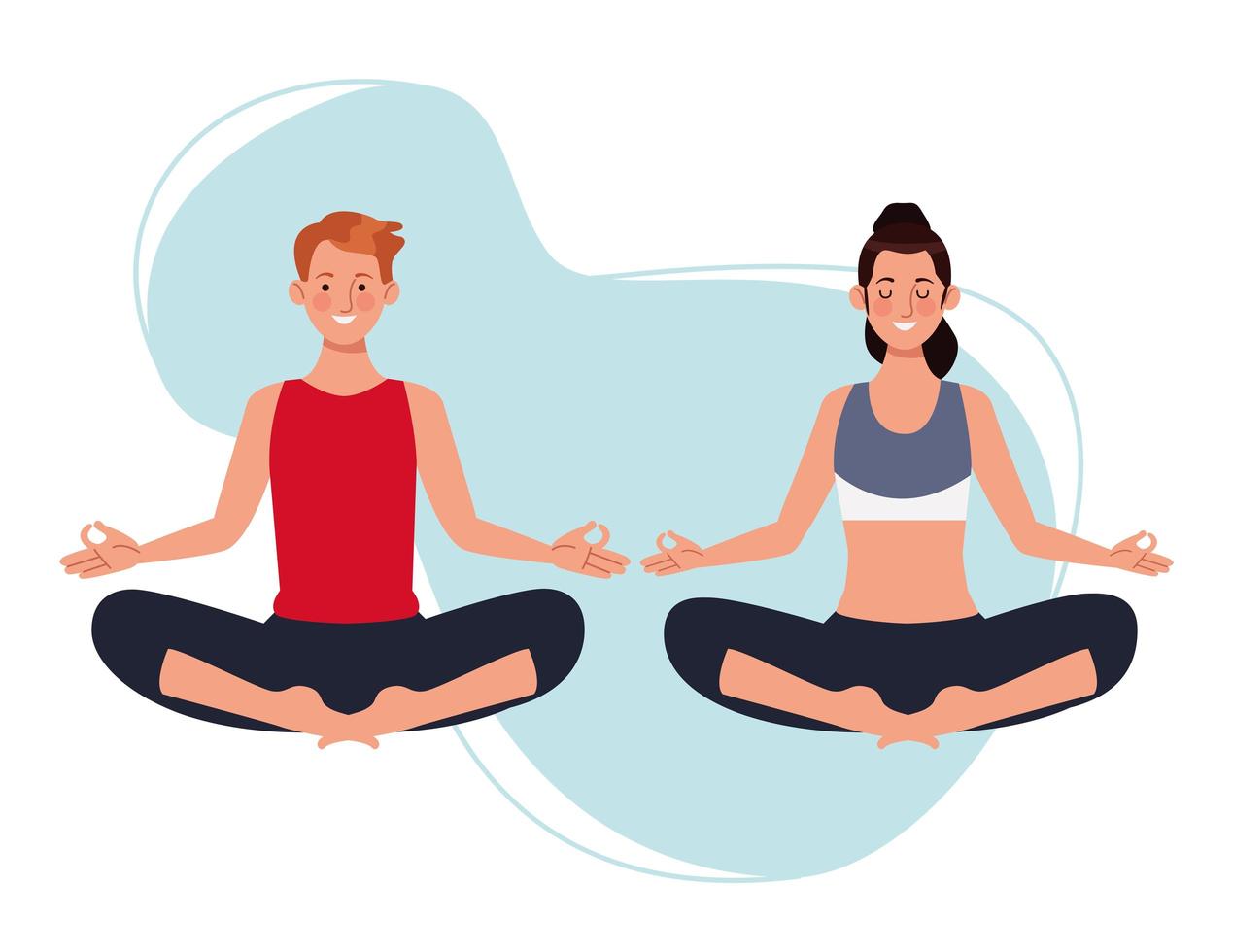 Paar praktiziert Yoga Avatare Charaktere vektor
