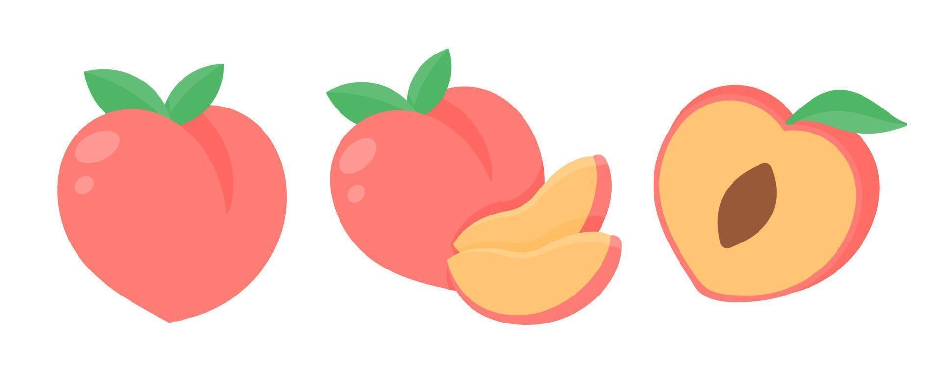 Pfirsich-Vektor. Rosa, herzförmiger Pfirsich, gesunde süße Frucht vektor