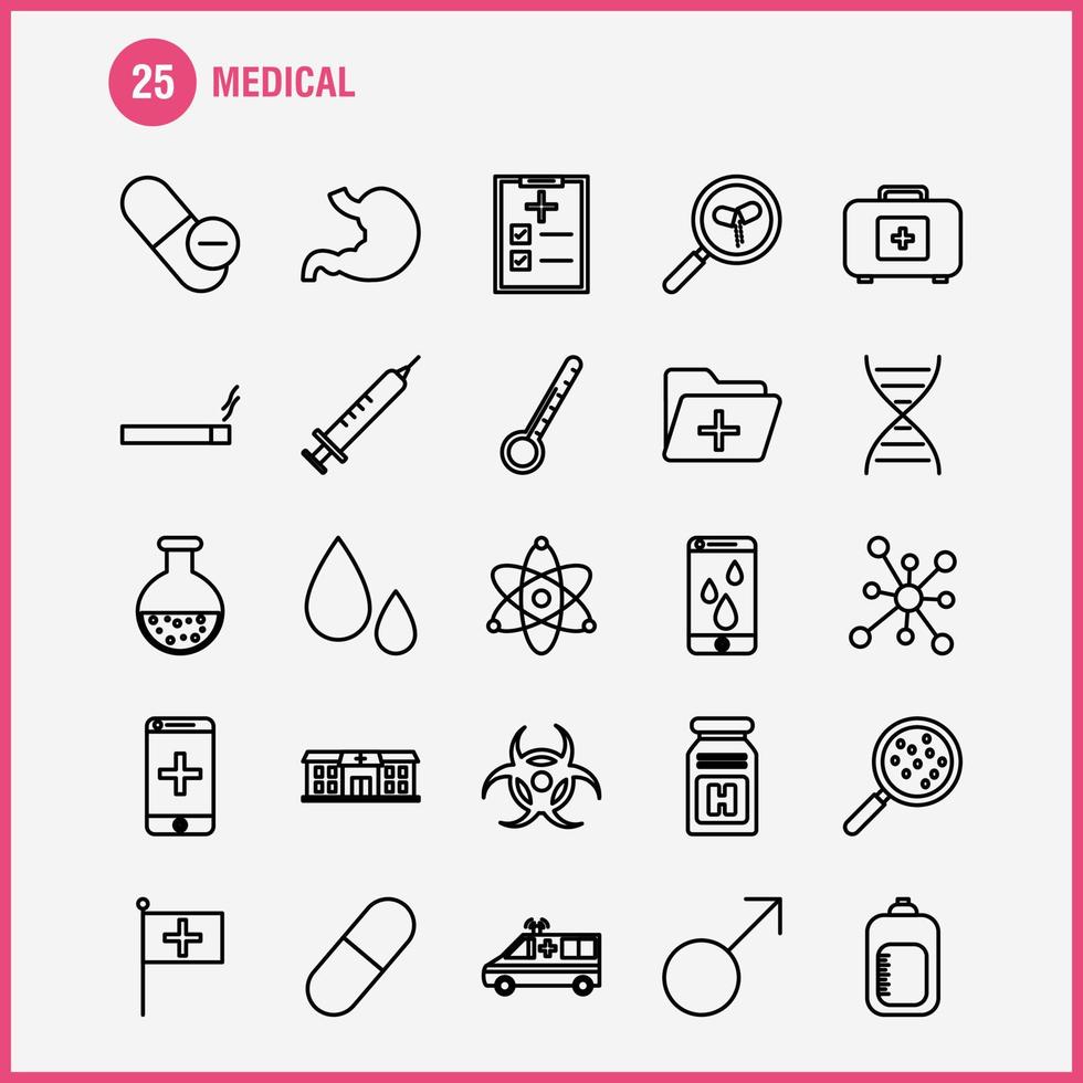 hälsa linje ikoner uppsättning för infographics mobil uxui utrustning och skriva ut design inkludera spruta medicinsk medicin sjukhus stetoskop medicinsk medicin läkare eps 10 vektor