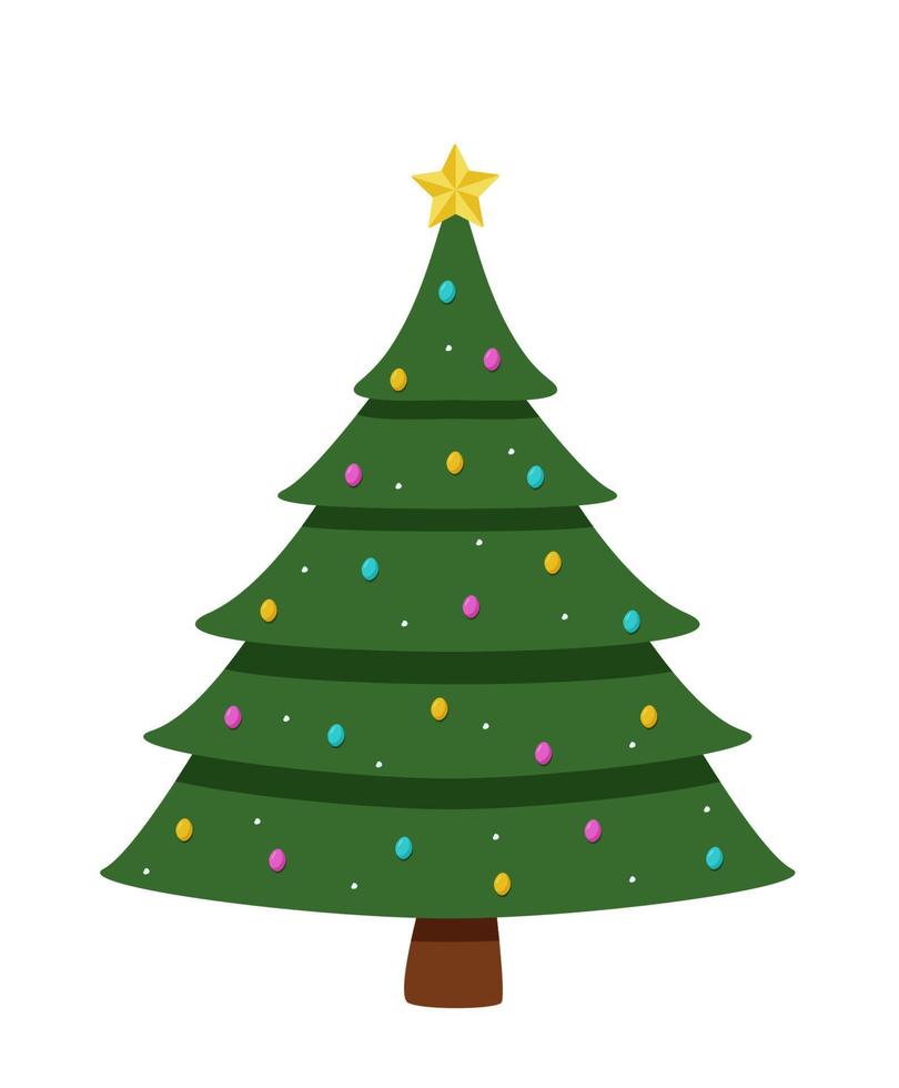 jul träd är traditionellt dekorerad med leksaker och girlanger. vektor illustration symbol av jul och ny år.