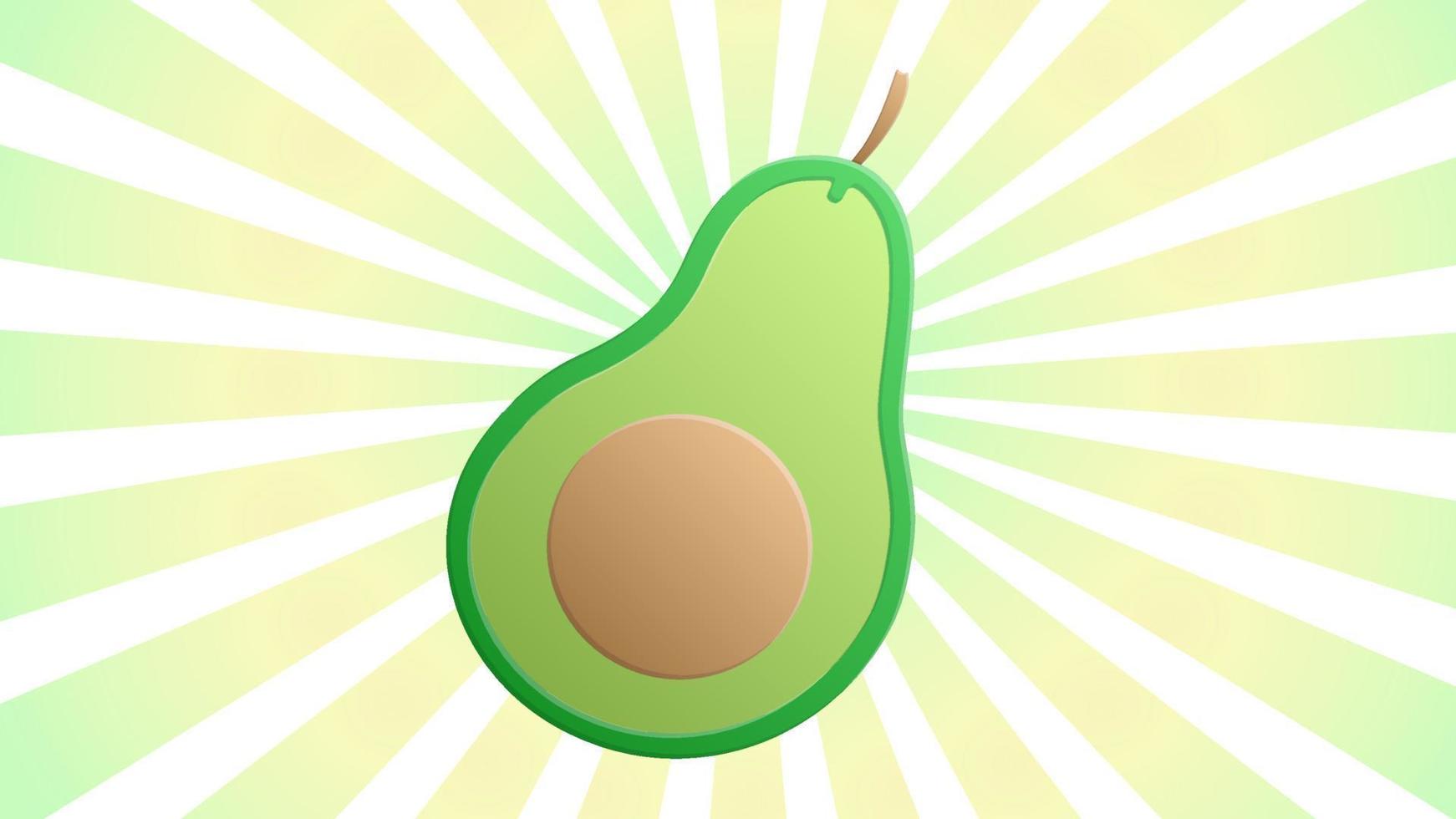 Avocado. vektorillustration mit avocado und divergenten strahlen. Wird für Poster, Banner, Web, T-Shirt-Druck, Taschendruck, Abzeichen, Flyer, Logo-Design und mehr verwendet vektor