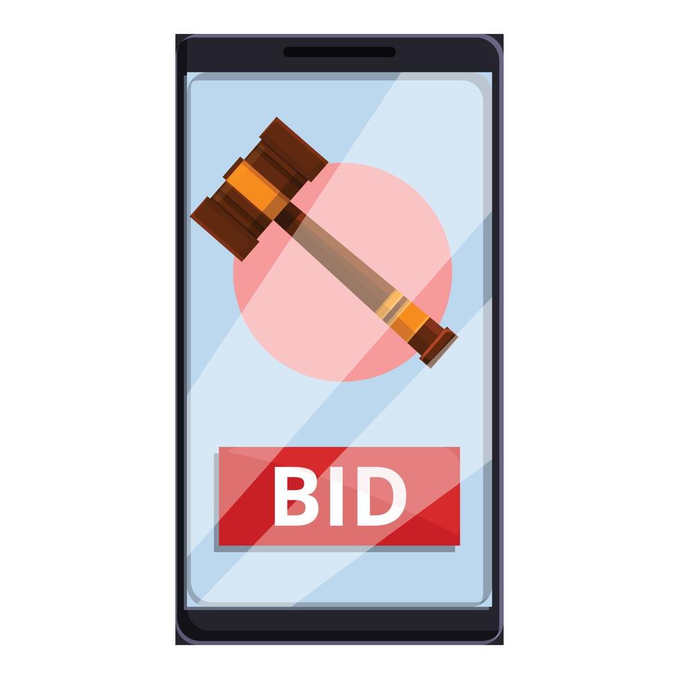 smartphone auktion bud ikon, tecknad serie stil vektor