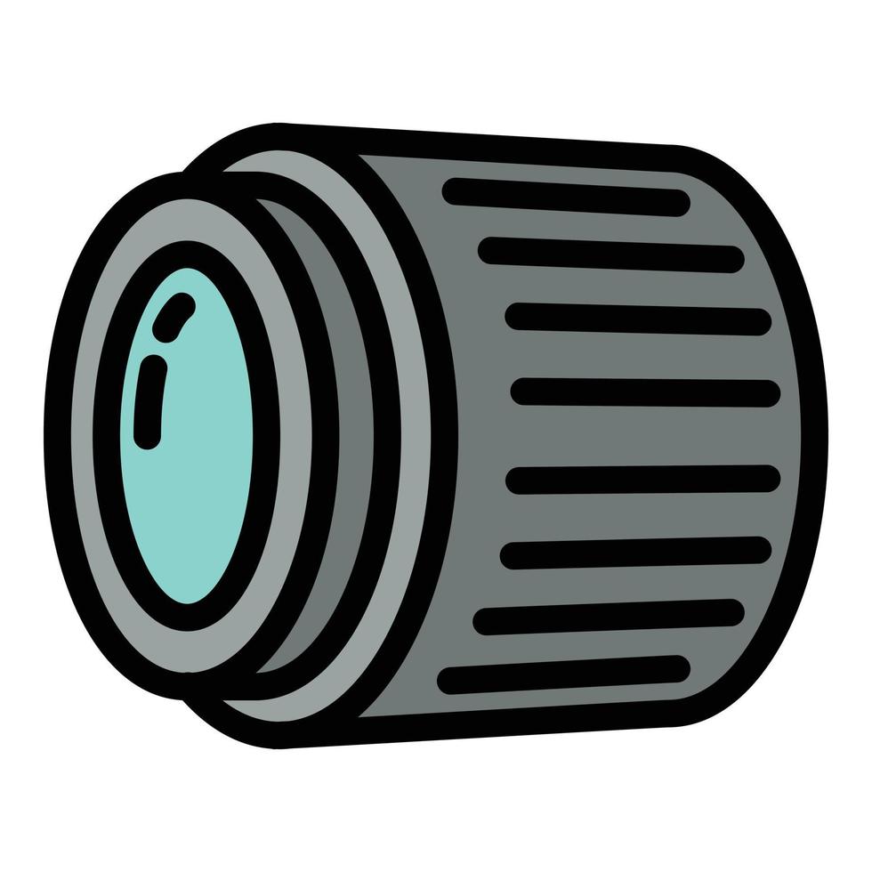 kamera lins ikon, översikt stil vektor