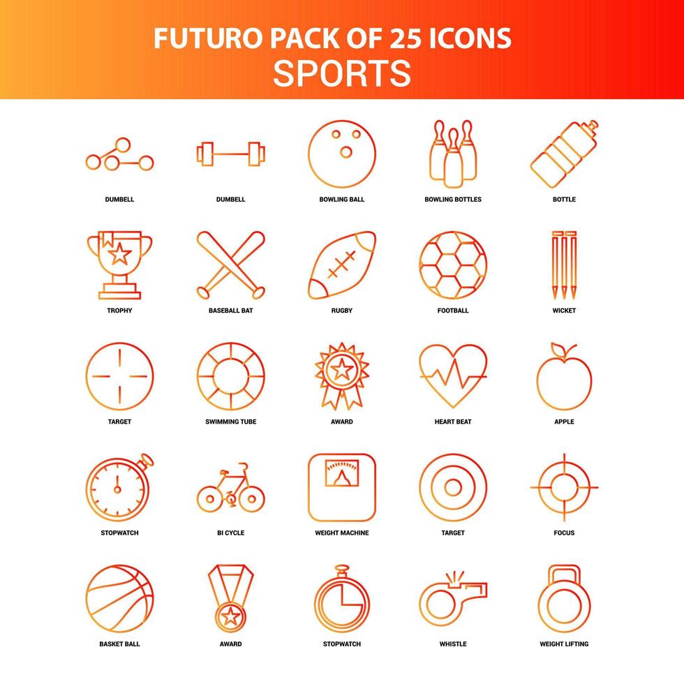 orange futuro 25 Sport-Icon-Set vektor