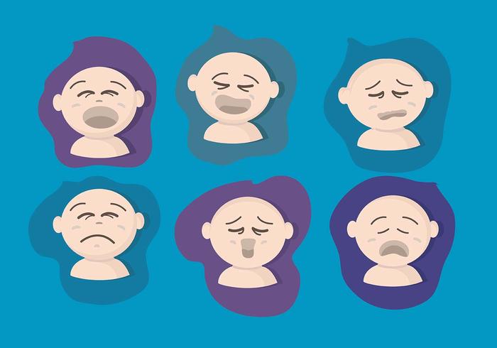 Crying Baby Face Vector Set