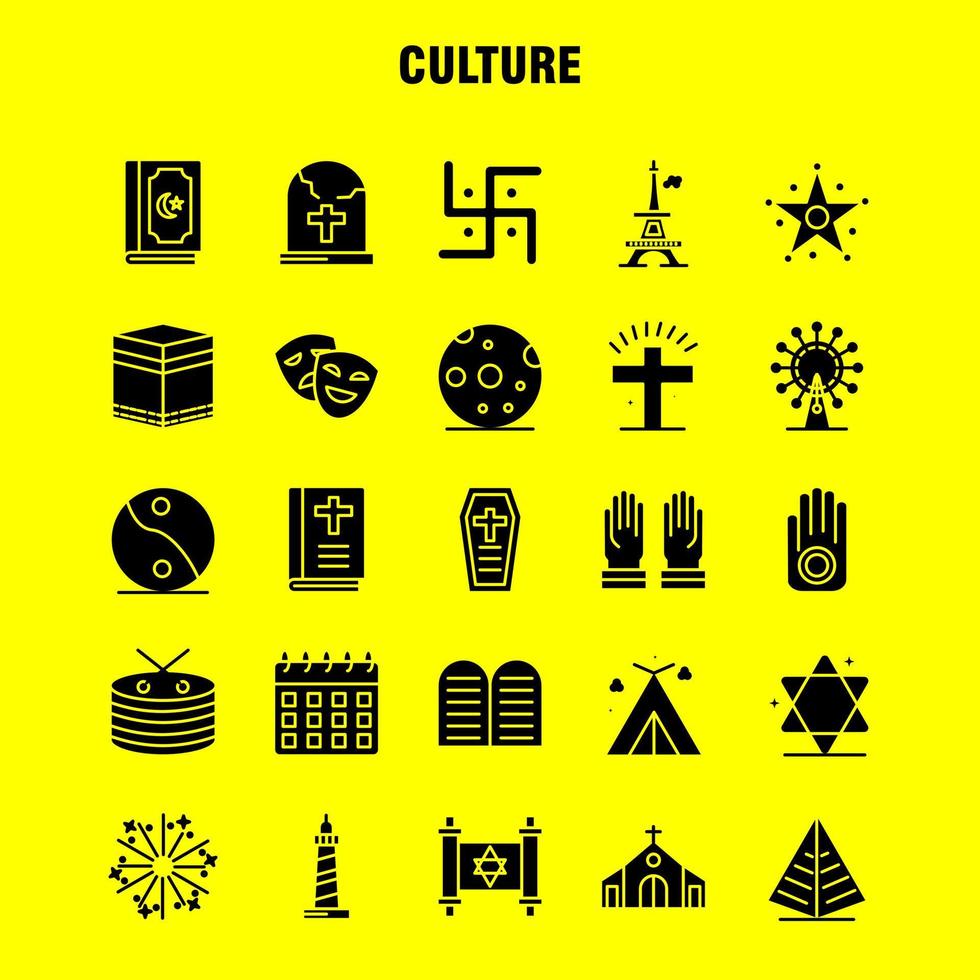 kultur solide glyph symbole für infografiken mobile uxui kit und druckdesign umfassen trommel handinstrument musik religion gebot glauben beten symbol set vektor