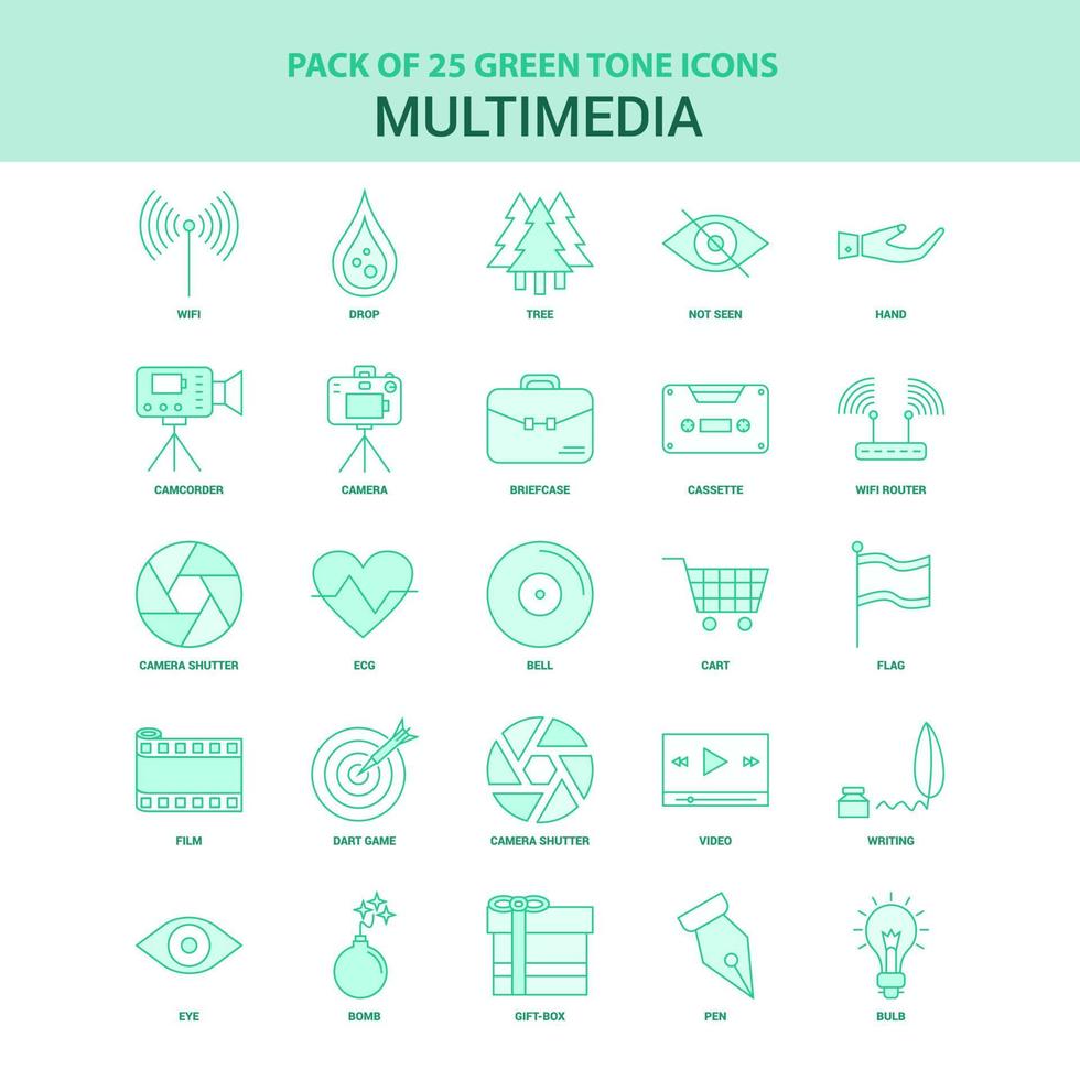25 grön multimedia ikon uppsättning vektor