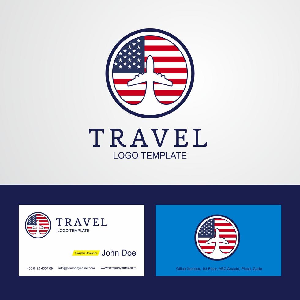 reisen vereinigte staaten von amerika kreatives kreisflaggenlogo und visitenkartendesign vektor