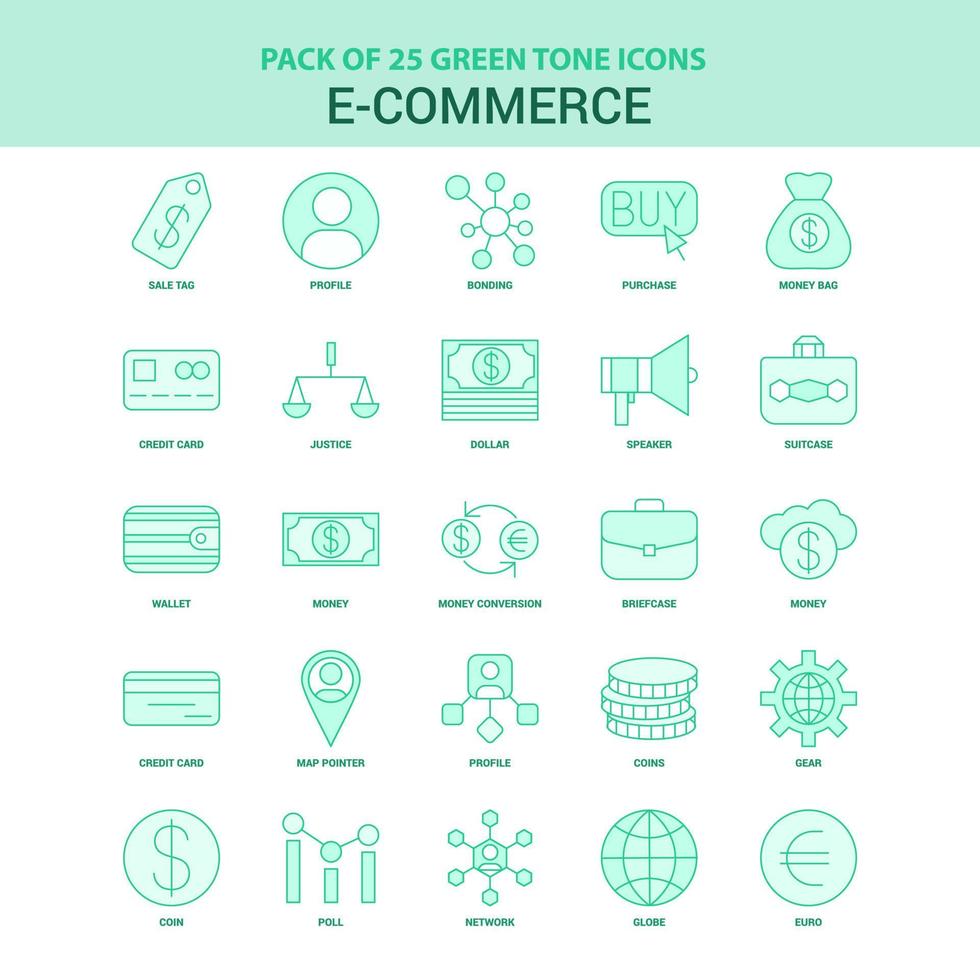 25 grüne E-Commerce-Icon-Set vektor