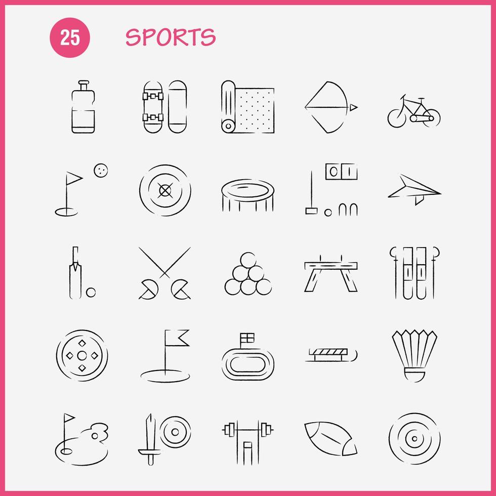 sporter hand dragen ikon packa för designers och utvecklare ikoner av matta sport sporter yoga biljard slå samman snooker sport vektor