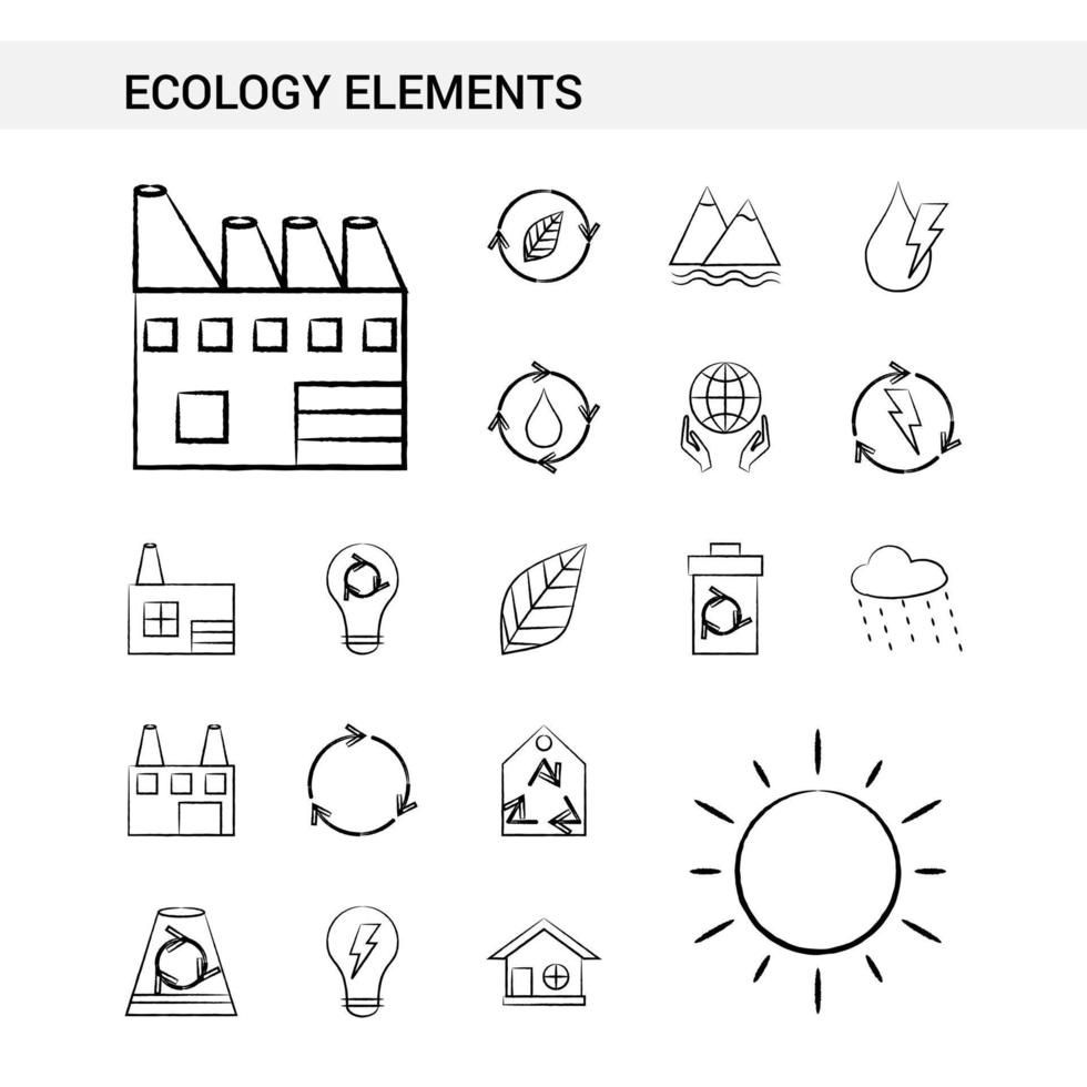 ekologi element hand dragen ikon uppsättning stil isolerat på vit bakgrund vektor