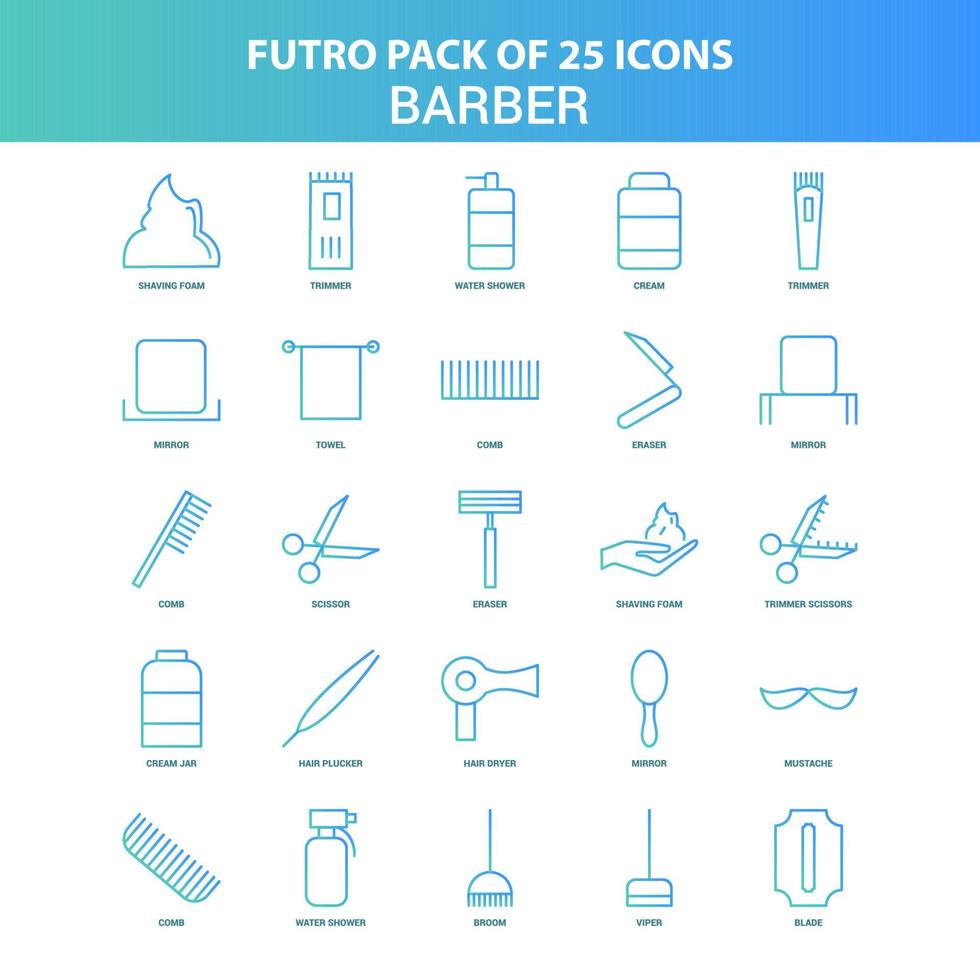 25 grüne und blaue Futuro-Friseur-Icon-Pack vektor