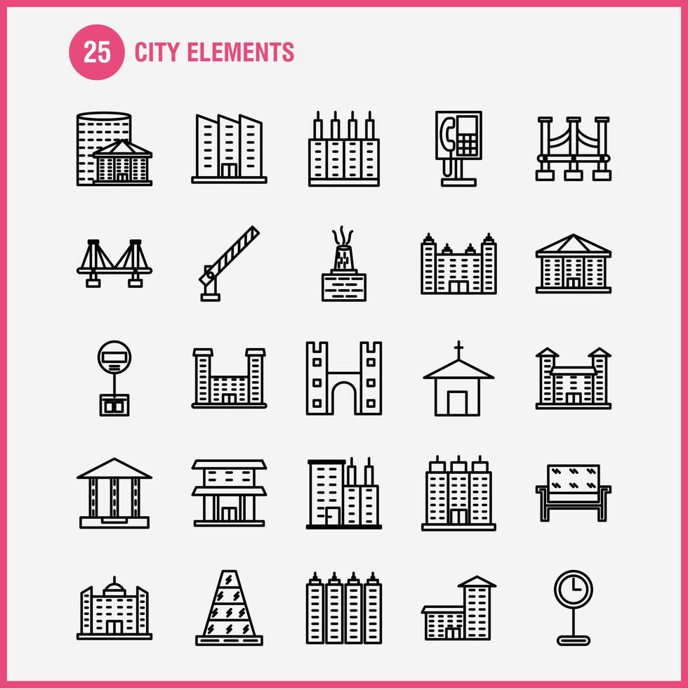stad element linje ikoner uppsättning för infographics mobil uxui utrustning och skriva ut design inkludera bil fordon resa transport fontän vatten dusch stad eps 10 vektor