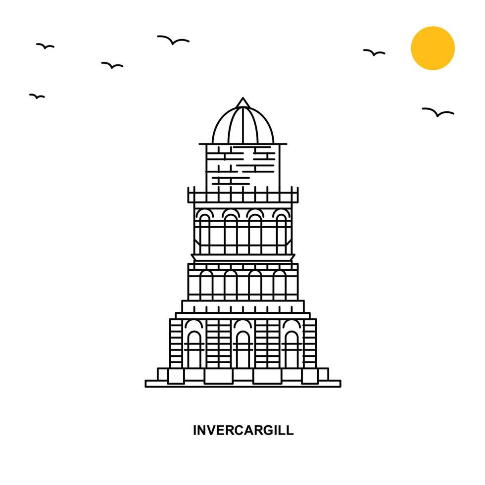 invercargill monument värld resa naturlig illustration bakgrund i linje stil vektor