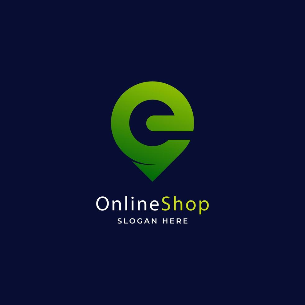 Pin-Point-Shop mit Farbverlauf E-Commerce-Online-Shop-Logo-Vorlage, Vektorgrafik vektor