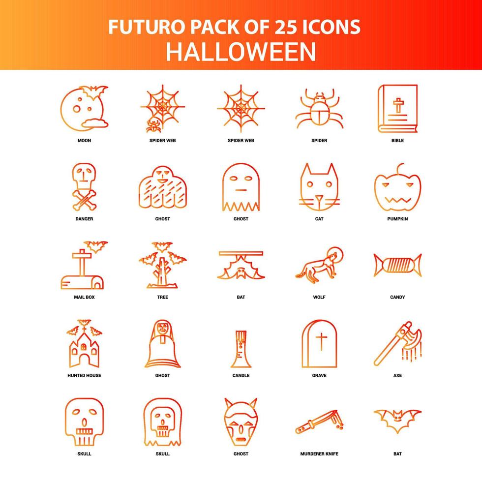 orange Futuro 25 Halloween-Icon-Set vektor