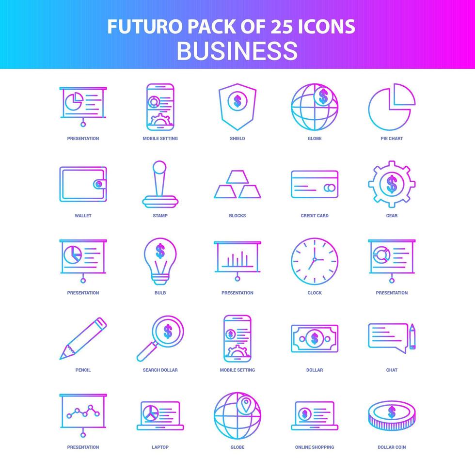 25 blaue und rosafarbene Futuro-Business-Icon-Packs vektor