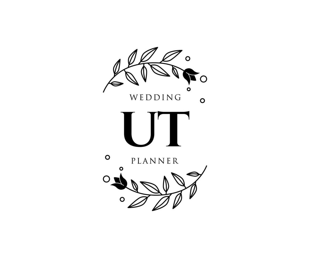 ut initials brief hochzeitsmonogramm logos sammlung, handgezeichnete moderne minimalistische und florale vorlagen für einladungskarten, save the date, elegante identität für restaurant, boutique, café im vektor