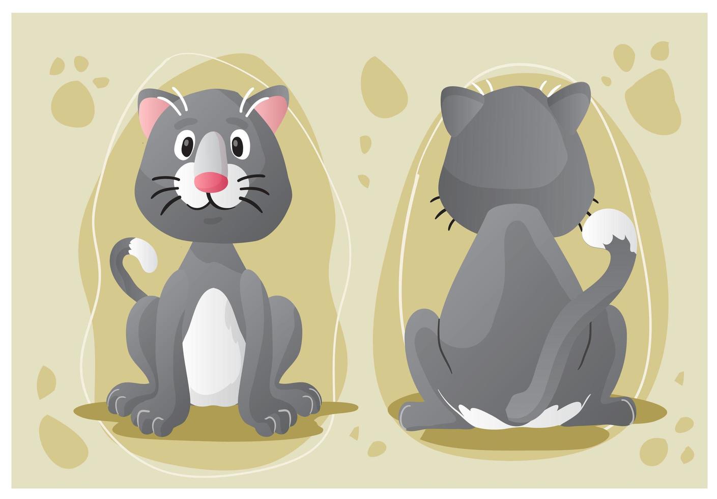 graue Katze Zeichentrickfigur, vorne und hinten vektor