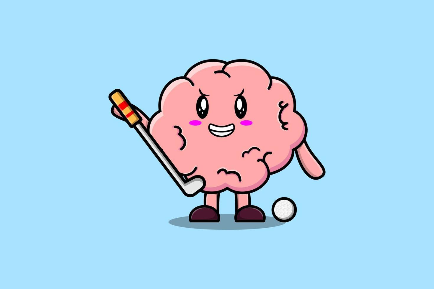 söt tecknad serie hjärna karaktär spelar golf vektor