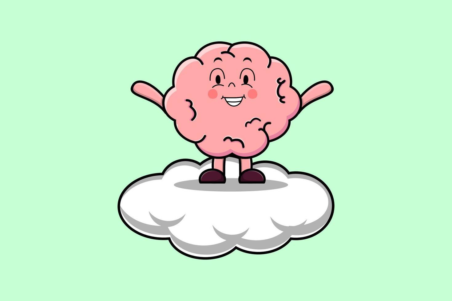 söt tecknad serie hjärna karaktär stående i moln vektor