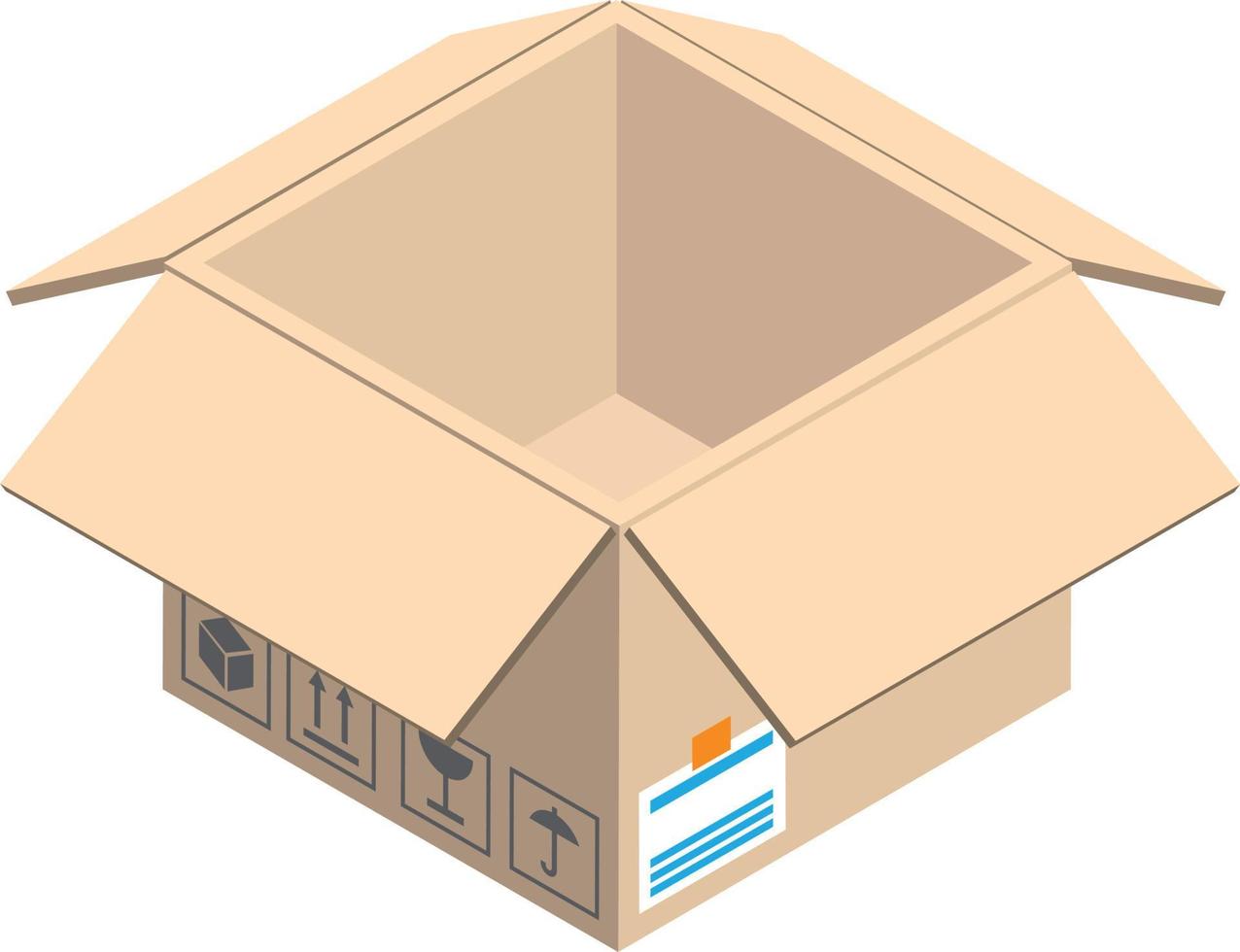 öppen paket låda illustration i 3d isometrisk stil vektor