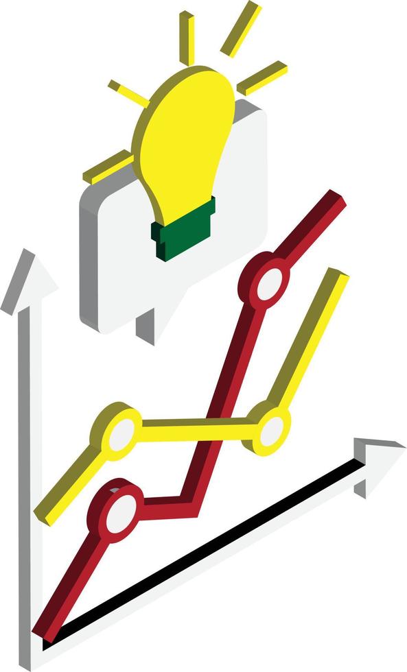 aktiendiagramm und glühbirnenillustration im isometrischen 3d-stil vektor