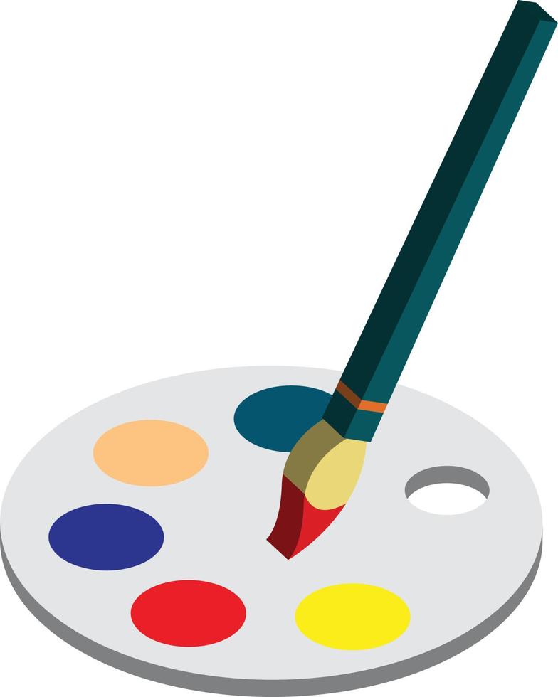 paintbrush och palett illustration i 3d isometrisk stil vektor